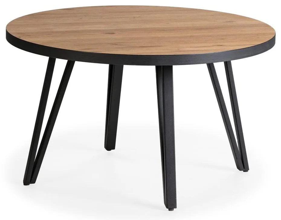 Tavolino da salotto rotondo nero/di colore naturale con piano effetto rovere ø 80 cm Sindi – Marckeric