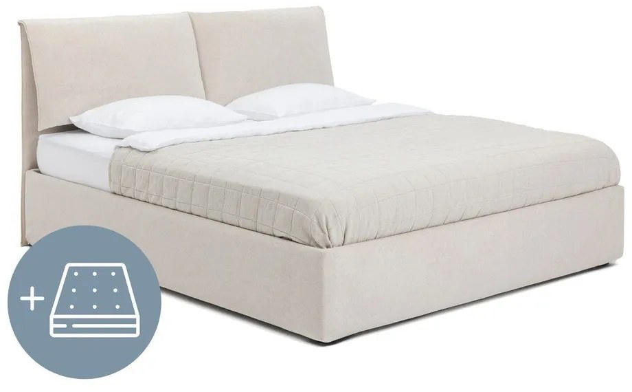 Letto matrimoniale imbottito beige con contenitore, materasso e rete inclusi 160x200 cm Thessa Pillow – Bonami Selection
