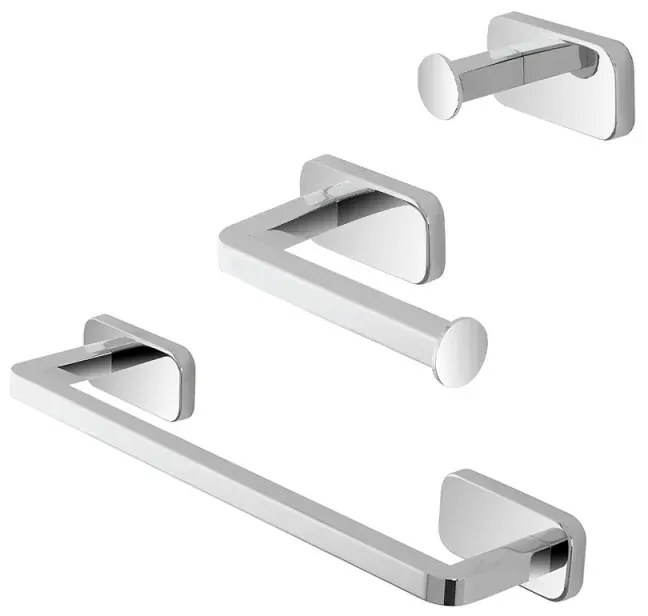 Set 3pz con appendino, porta rotolo e porta salviette a muro in acciaio cromo Cubik