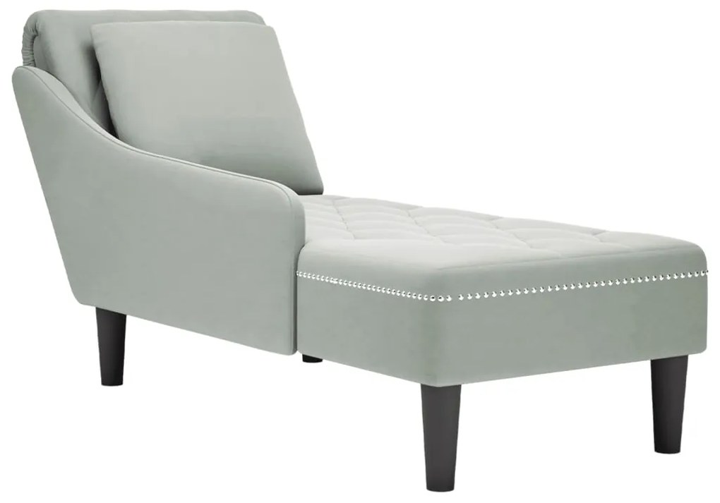 Sdraio Con Cuscino E Bracciolo Destro İn Velluto Grigio Chiaro /