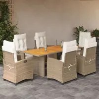 Set da Pranzo da Giardino 7 pz con Cuscini Beige in Polyrattan 3212940