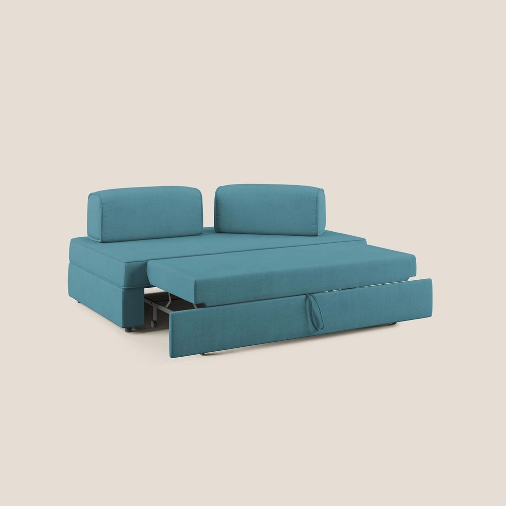 Liberty divano con pouf estraibile e schienali movibili in tessuto morbido impermeabile T02 azzurro