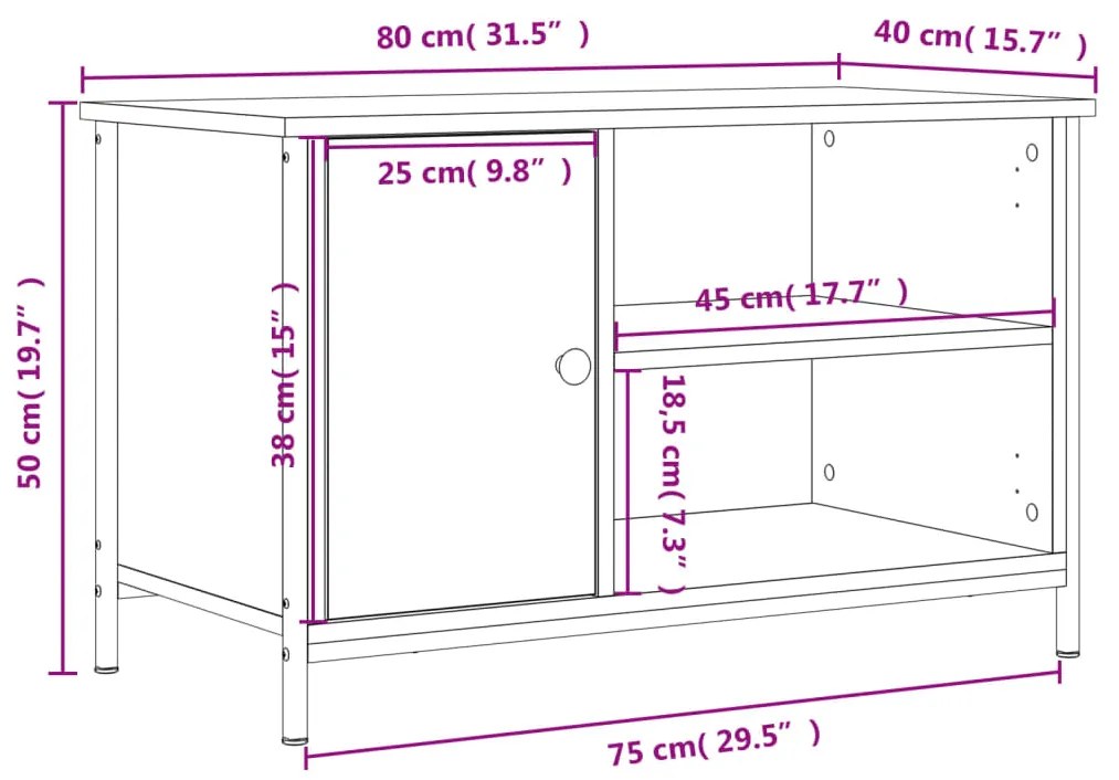 Mobile Porta TV Rovere Fumo 80x40x50 cm in Legno Multistrato