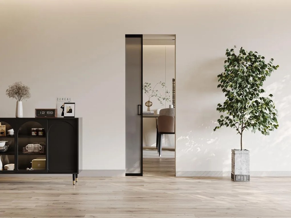 Porta scorrevole con sistema a incasso H205 x L83 cm Alluminio e Vetro temperato fumé - LINCI II