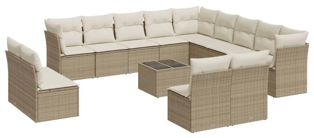 Set divani da giardino 14pz con cuscini in polyrattan beige