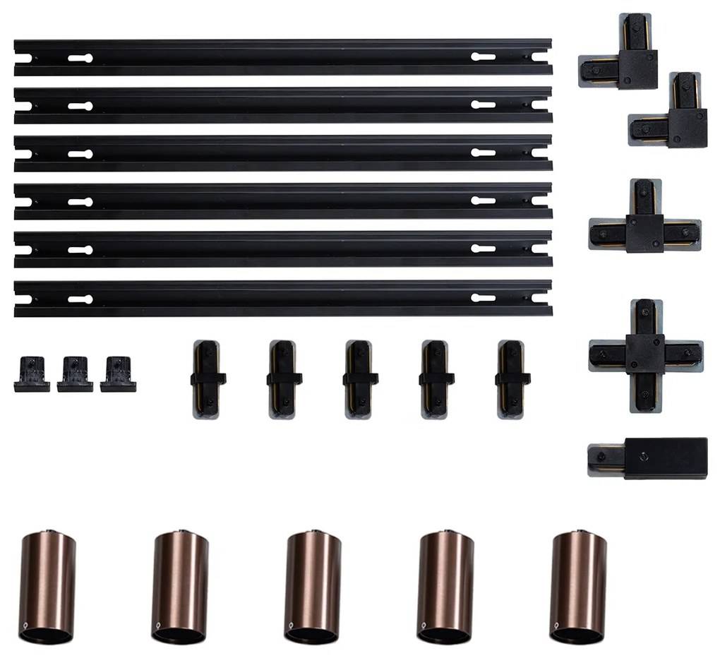 Sistema di illuminazione a binario moderno con 5 faretti bronzo scuro monofase GU10 50 mm - Iconic Ruby
