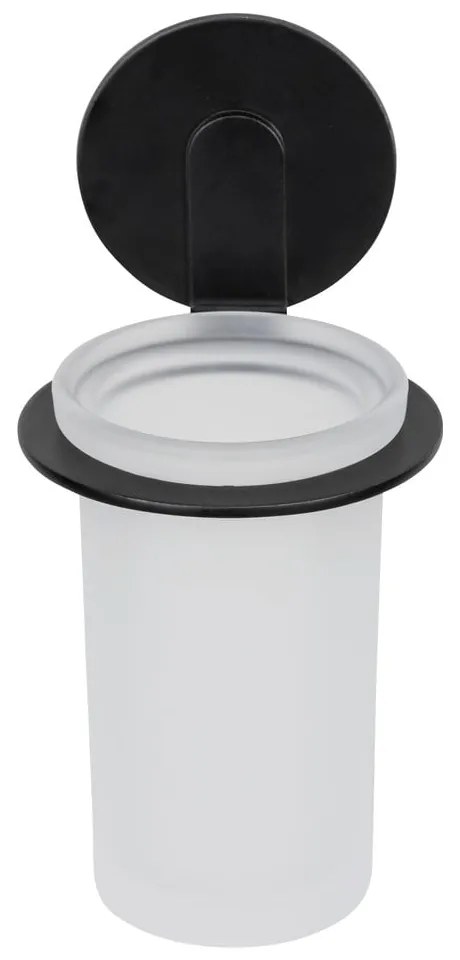 Bicchiere in vetro nero opaco autoportante per spazzolini da denti Bivio - Wenko