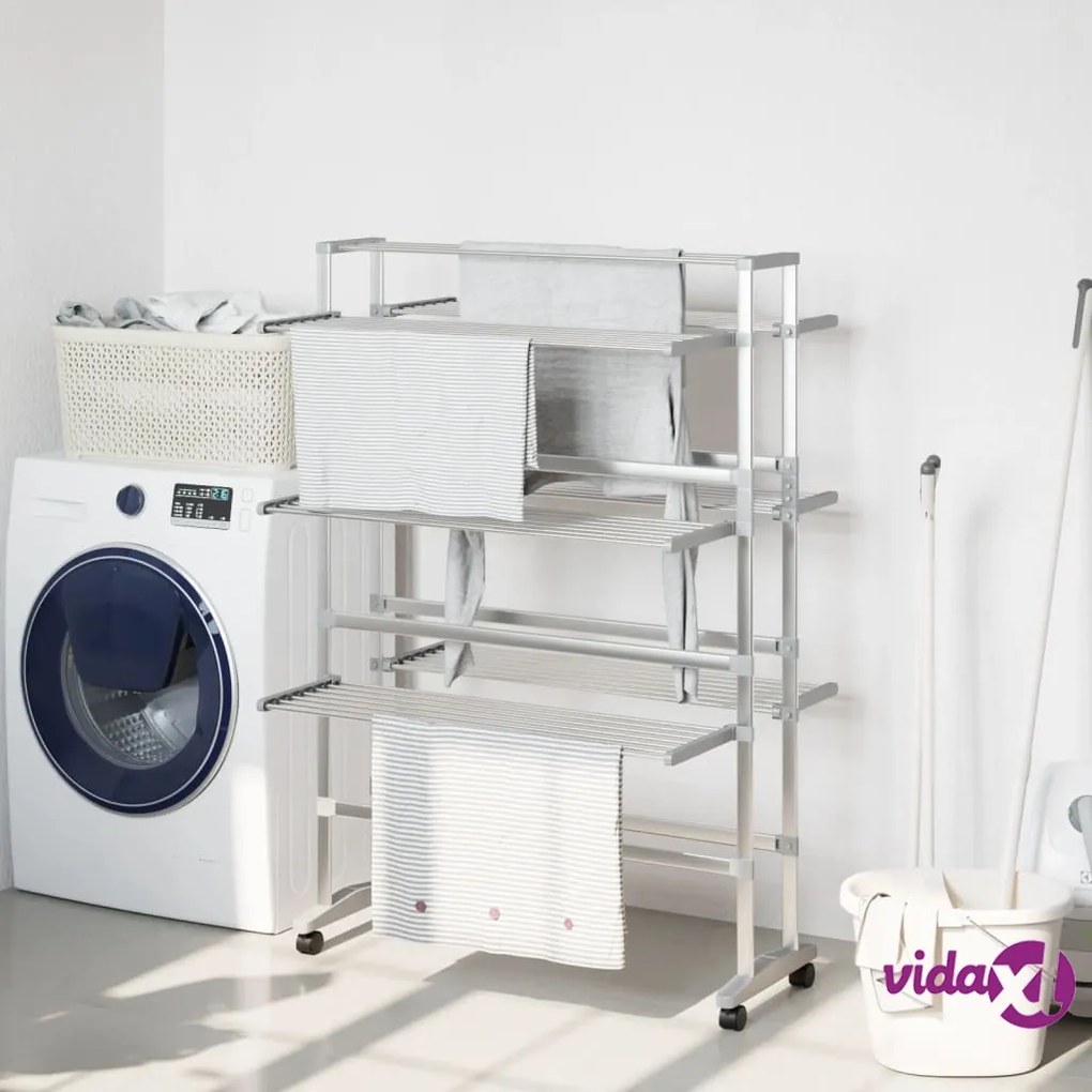 vidaXL Stendibiancheria con Ruote 89x64x129 cm in Alluminio