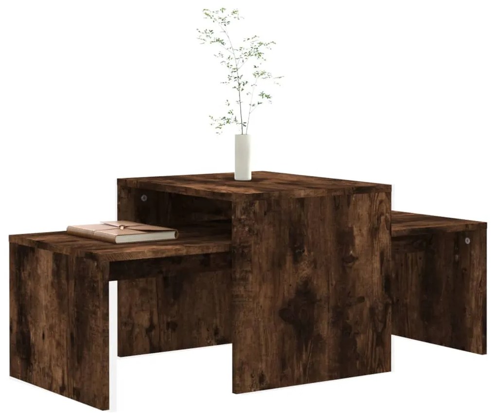 Set tavolini salotto rovere fumo 100x48x40 cm legno multistrato