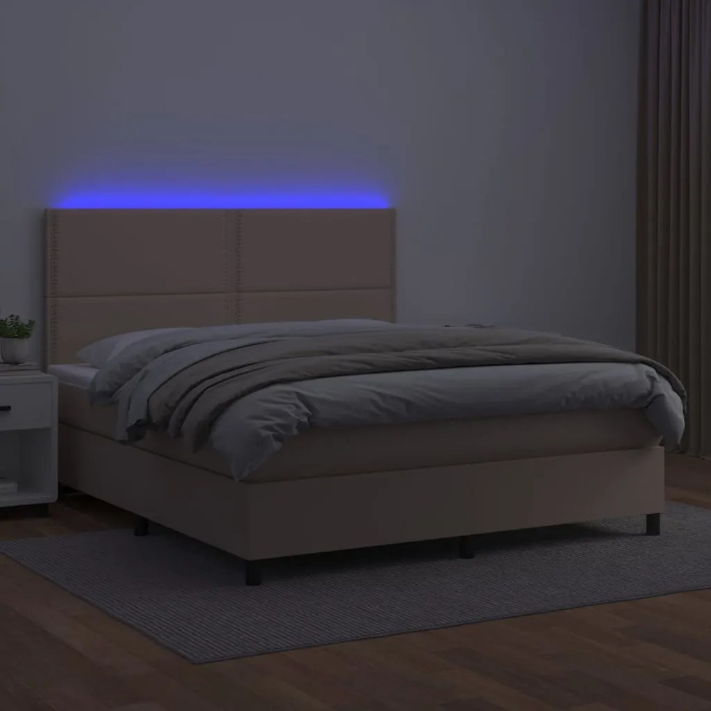 Giroletto Molle Materasso e LED Cappuccino 180x200cm Similpelle