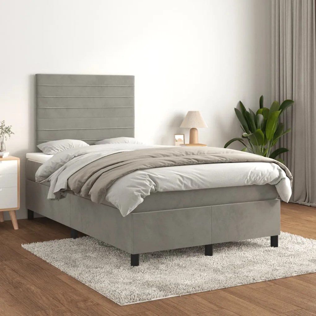 Giroletto A Molle Con Materasso Grigio Chiaro 120x200cm Velluto /