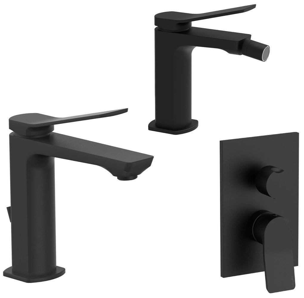 Paffoni Tilt set rubinetteria lavabo e bidet senza scarico con miscelatore doccia incasso nero opaco