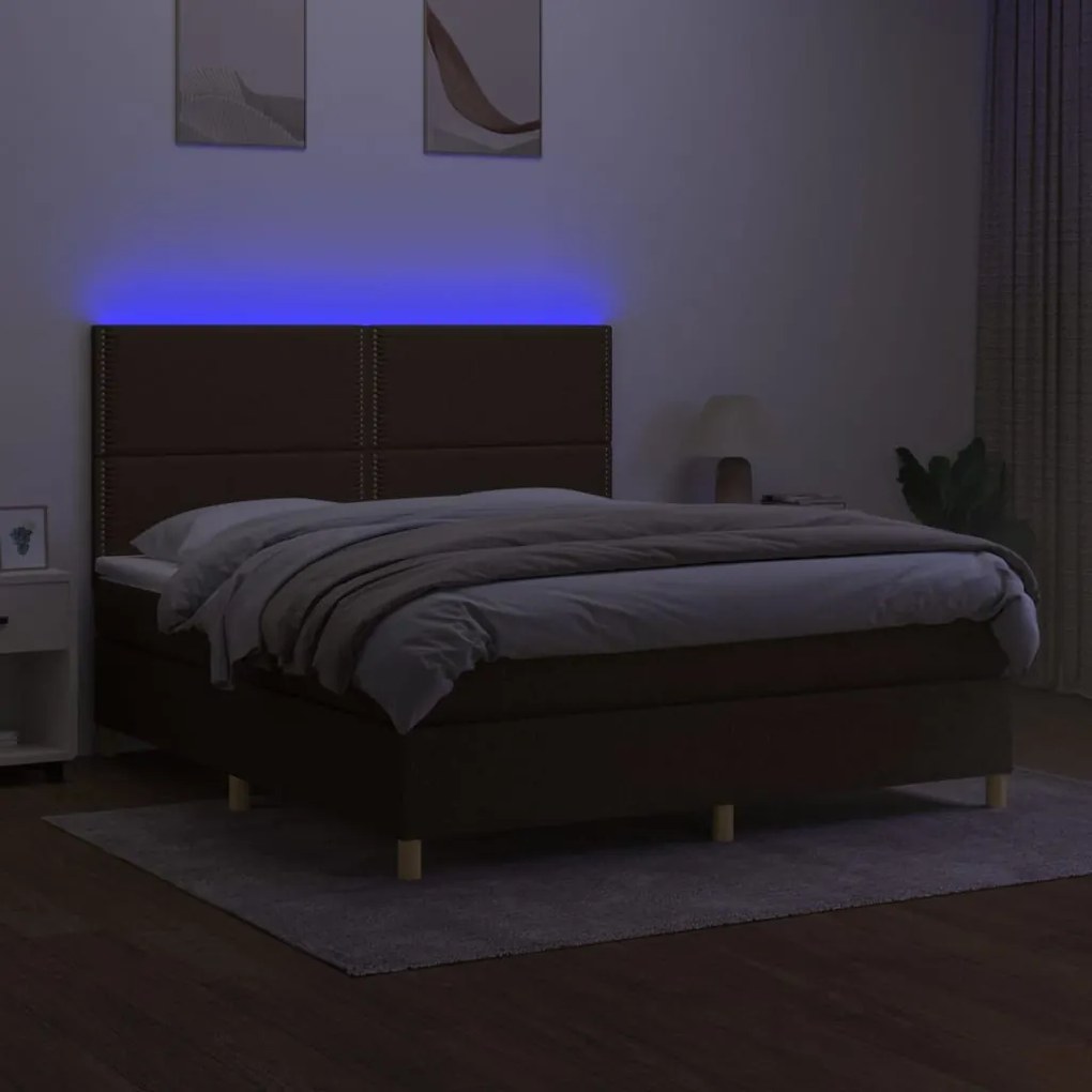 Letto a molle materasso e led marrone scuro 160x200 cm tessuto