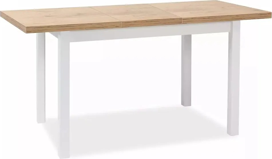 Tavolo Adam estensibile in MDF bianco opaco e piano laminato effetto rovere Lancelot – 90-125x65 cm