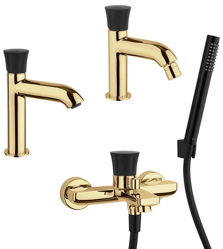 Set miscelatori oro spazzolato lavabo bidet e gruppo vasca serie Illumina di Jacuzzi Rubinetteria