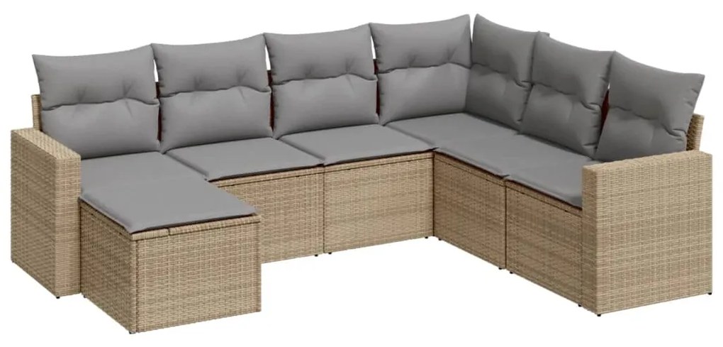 Set divani da giardino 7 pz con cuscini beige in polyrattan