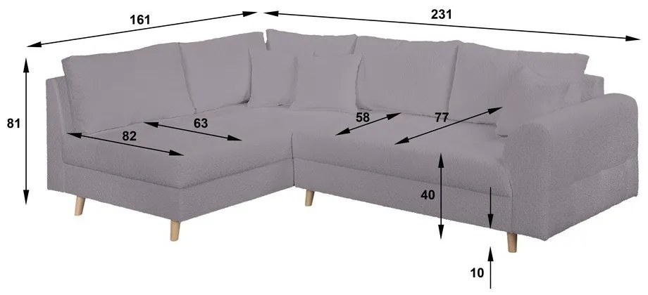 Divano angolare grigio scuro in tessuto bouclé (angolo sinistro) Ariella - Ropez