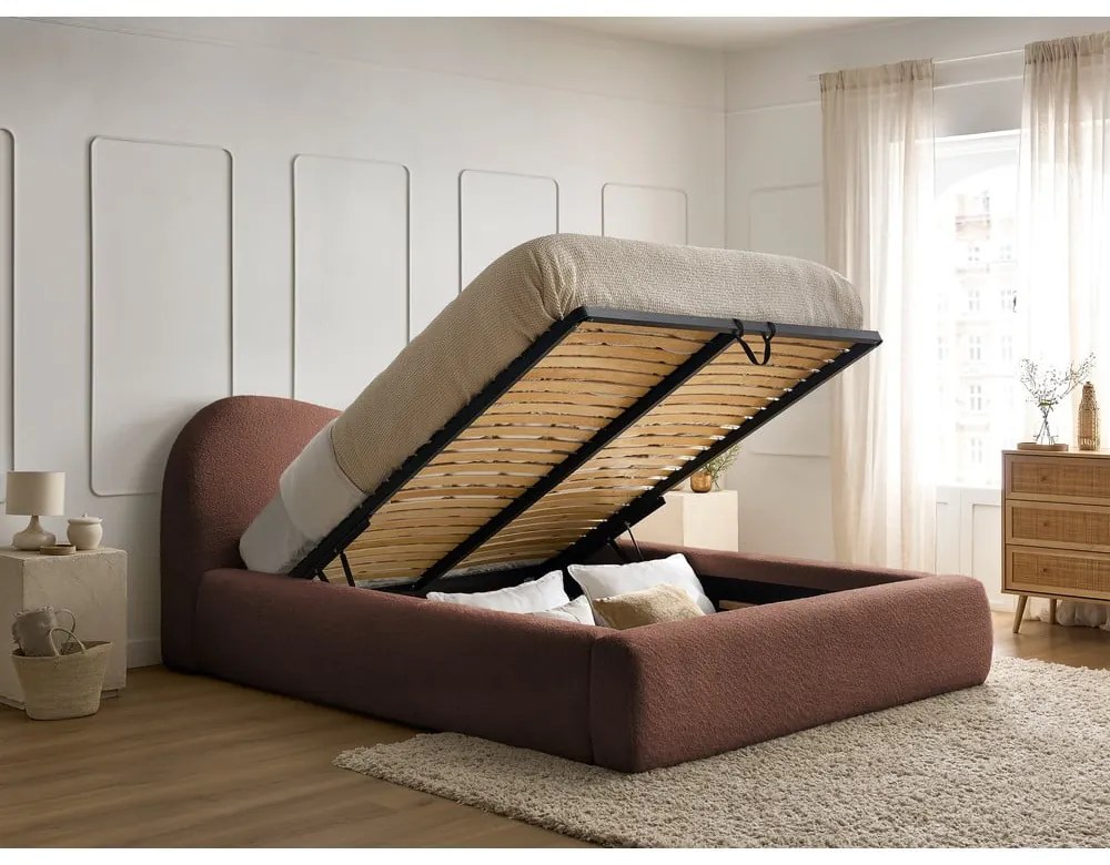 Letto matrimoniale arancione imbottito con spazio contenitivo con rete inclusa 180x200 cm Orlane – Bobochic Paris