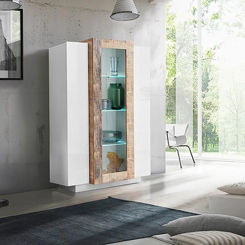 Mobile Vetrina Coro L 80 x H 120.5 x P 38 cm bianco lucido