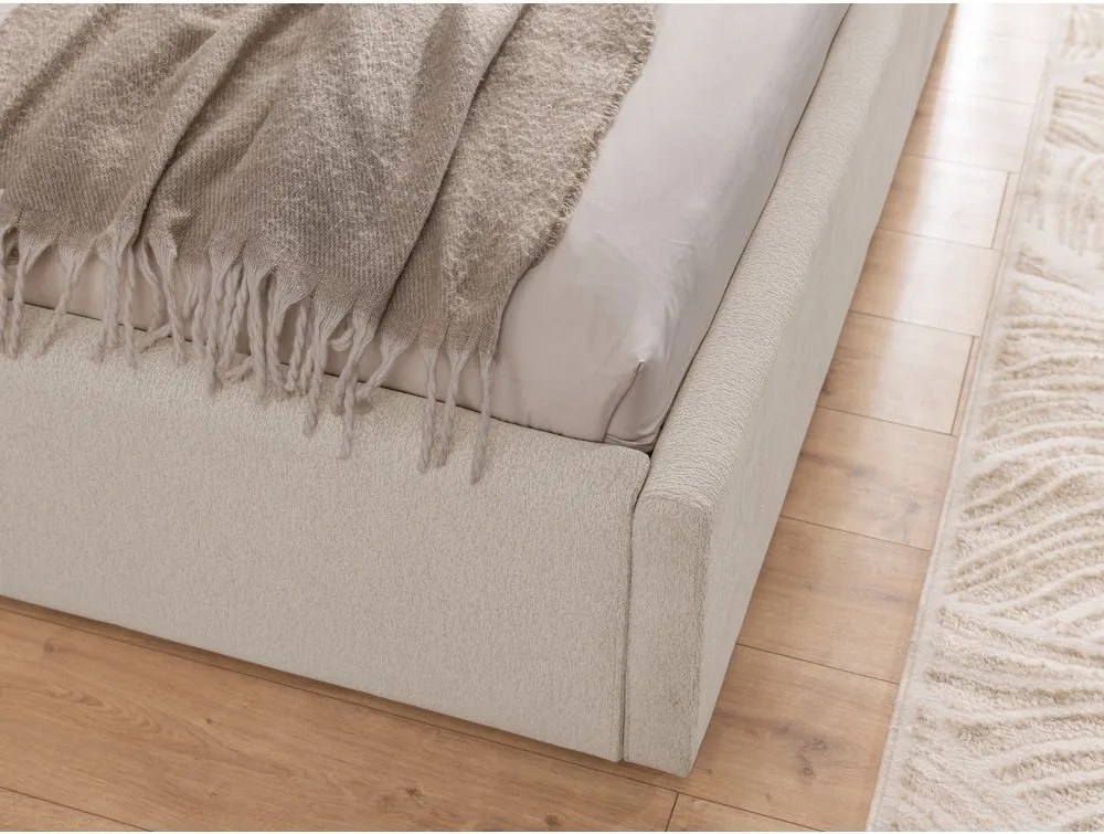 Letto matrimoniale imbottito beige con contenitore con rete inclusa 180x200 cm Cille – Ropez