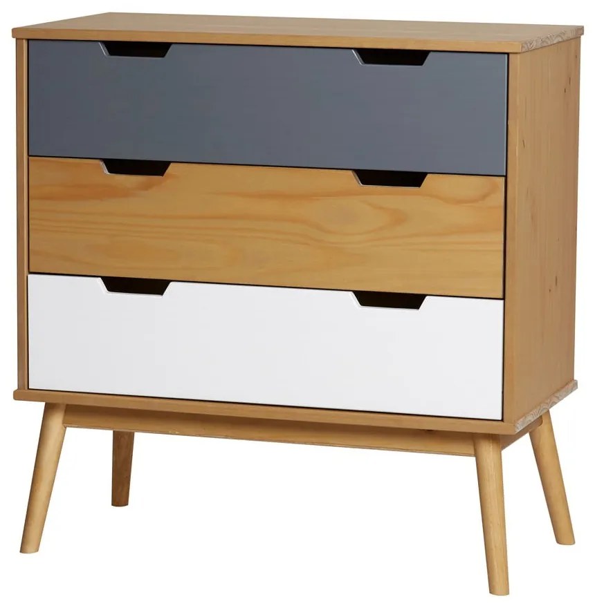 Cassettiera in legno di pino massiccio, larghezza 80 cm Cusco - Marckeric