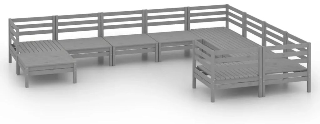 Set salotto da giardino 10 pz in legno massello di pino grigio