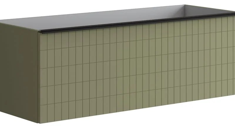 Mobile da bagno sotto lavabo Pixel grid frontale verde salvia e maniglia alluminio nero laccato opaco L 120 x H 40 x P 45.5 cm 2 cassetti, lavabo non incluso