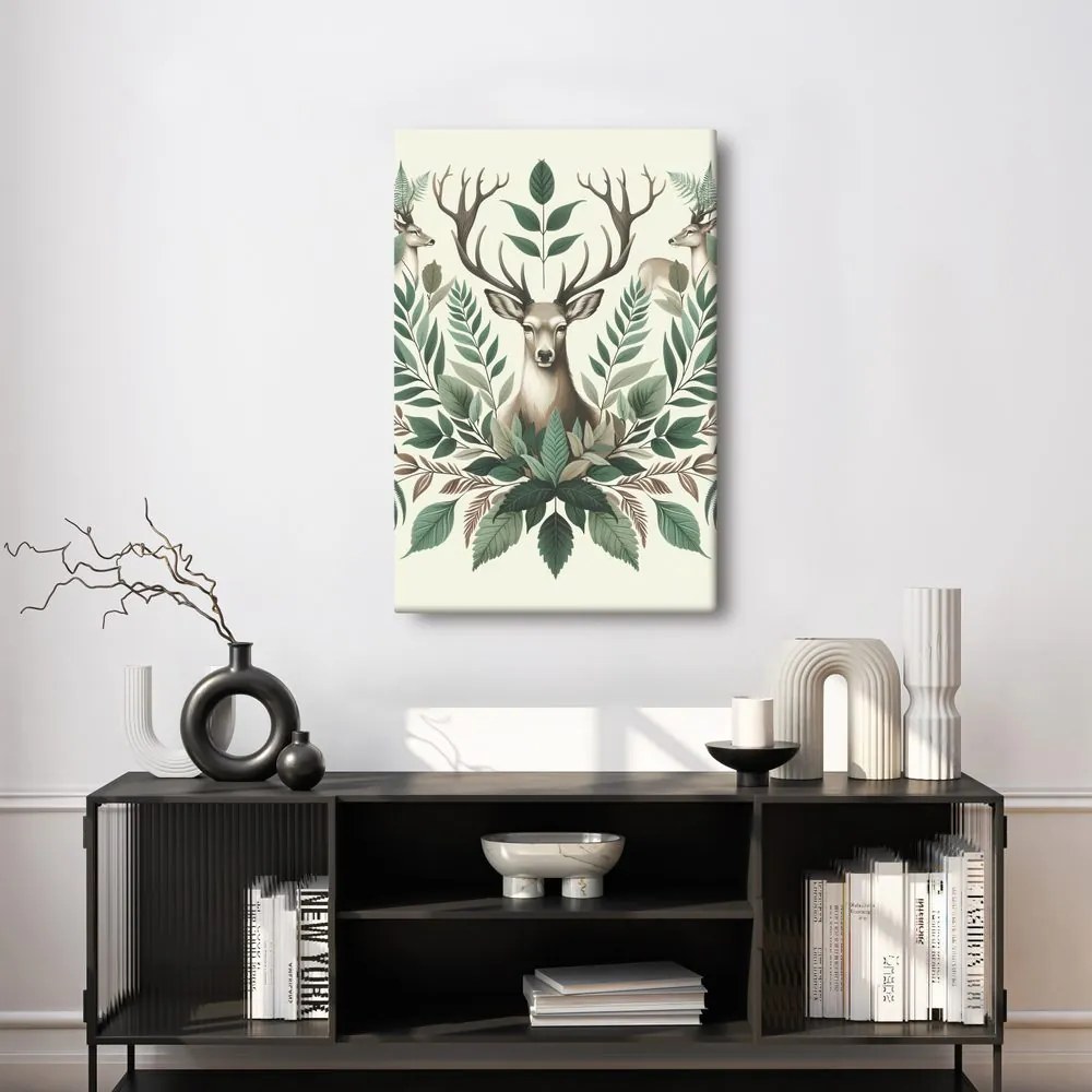 Quadro su tela – Re dei cervi nel verde