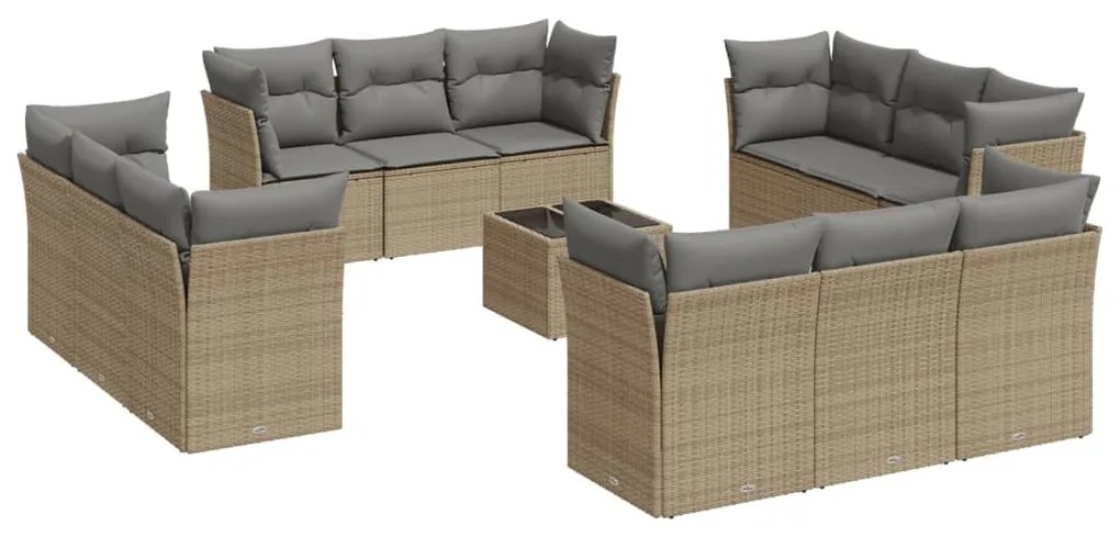 Set divano da giardino 13 pz con cuscini beige in polyrattan