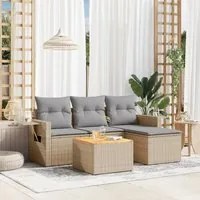 Set Divano da Giardino 5 pz con Cuscini Beige Misto Polyrattan 3256864