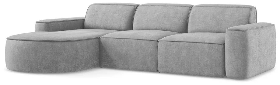 Divano angolare grigio chiaro (con penisola a sinistra/con chaise lounge) con rivestimento in ciniglia Omao – Makamii