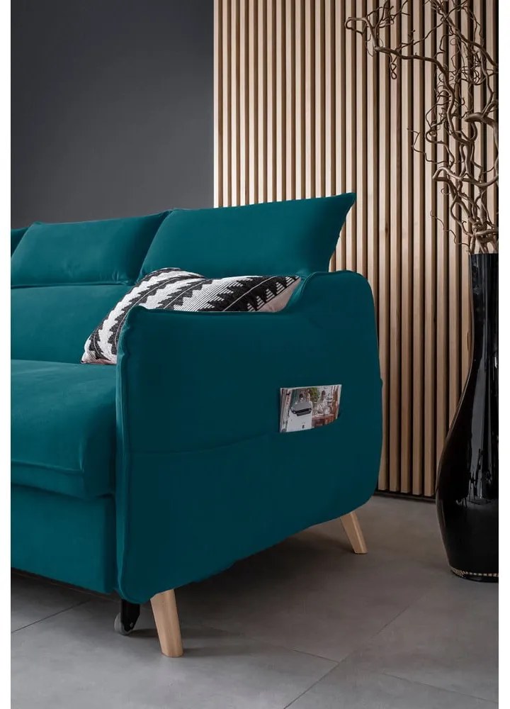 Divano letto angolare in velluto turchese (angolo sinistro) Sweet Harmony - Miuform
