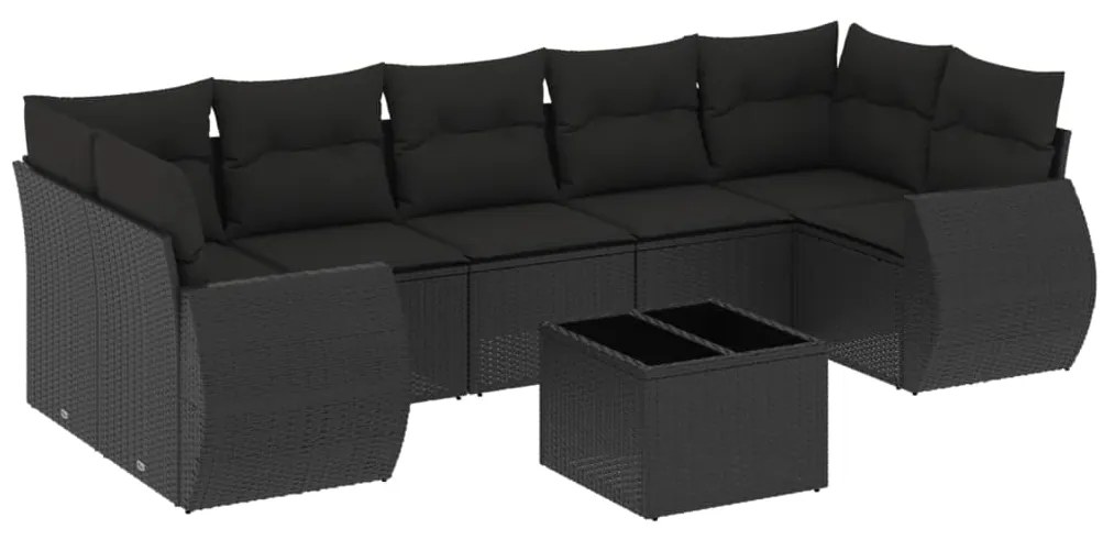 Set divani da giardino con cuscini 8 pz nero in polyrattan