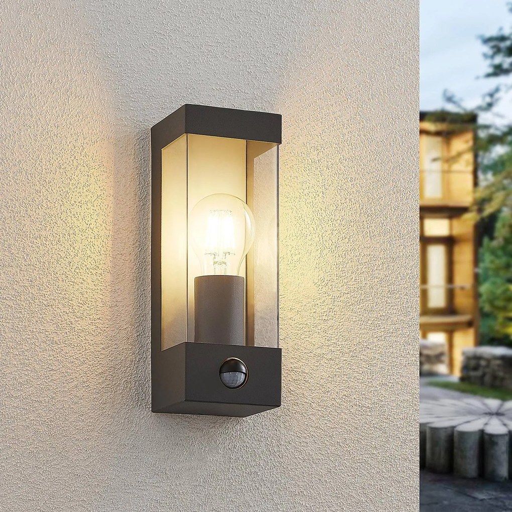 Lindby applique da esterno Tilian, sensore, altezza 25 cm, antracite Tilian Lindby, dimmerabile, Alluminio / Grigio / Zincato, Acciaio Inox, Moderno
