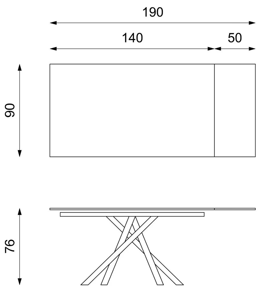 Tavolo rettangolare allungabile 90x140/190 Rovere con gambe incrociate bianche - Pulse