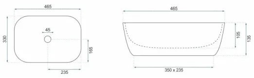 REA-U8780 - Lavabo da appoggio BELINDA 33x46,5 cm ceramica/nero/dorato