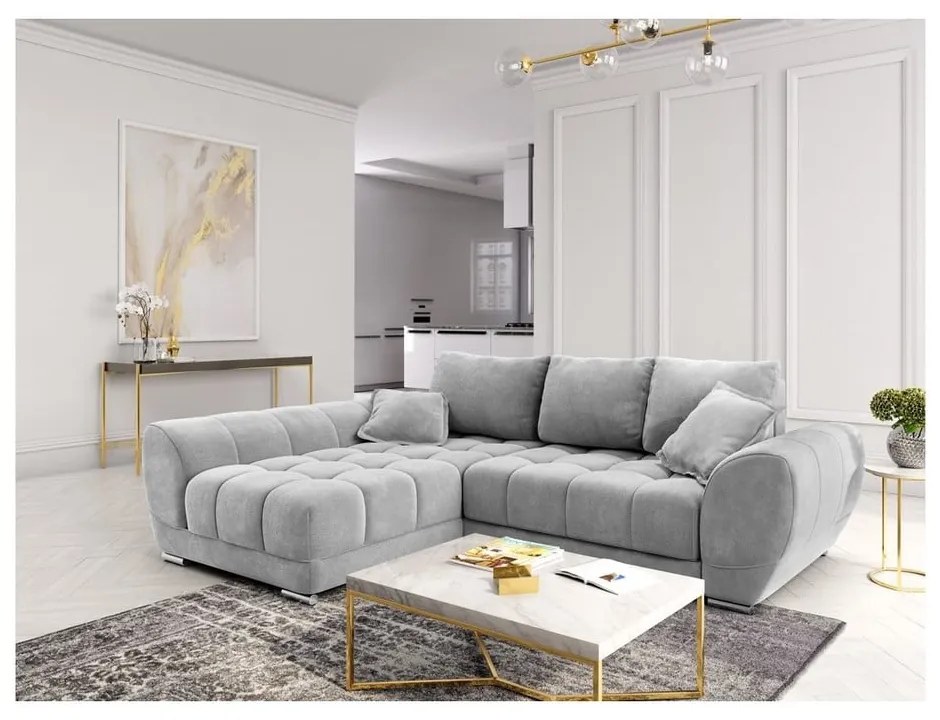 Divano letto angolare grigio chiaro con rivestimento in velluto, angolo sinistro Nuage - Windsor &amp; Co Sofas
