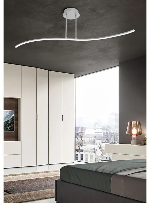 Plafoniera LED moderno Eracle, argento 100x12 cm, luce naturale NOVECENTO