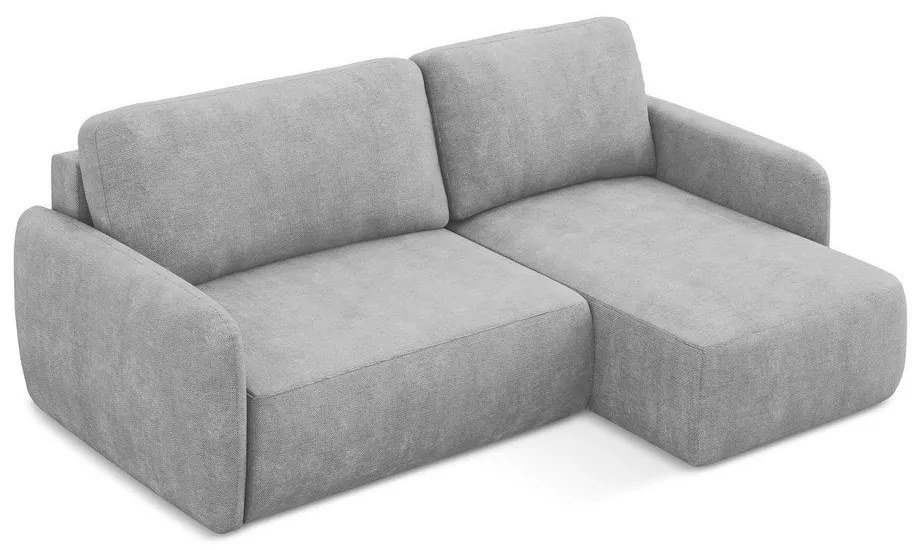 Divano angolare grigio chiaro allungabile/con contenitore (con penisola a destra/con chaise lounge) con rivestimento in ciniglia Lilo – Makamii