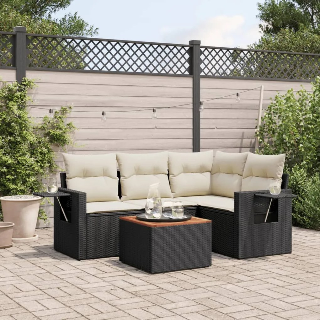 Set Divani da Giardino 5 pz con Cuscini in Polyrattan Nero