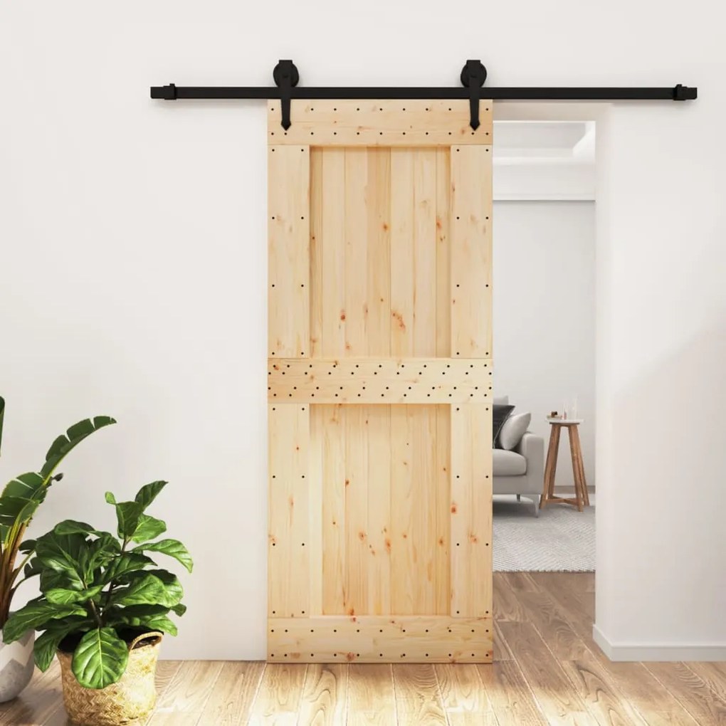 Porta Scorrevole Con Set Hardware 85x210 Cm Legno Massello Pino /