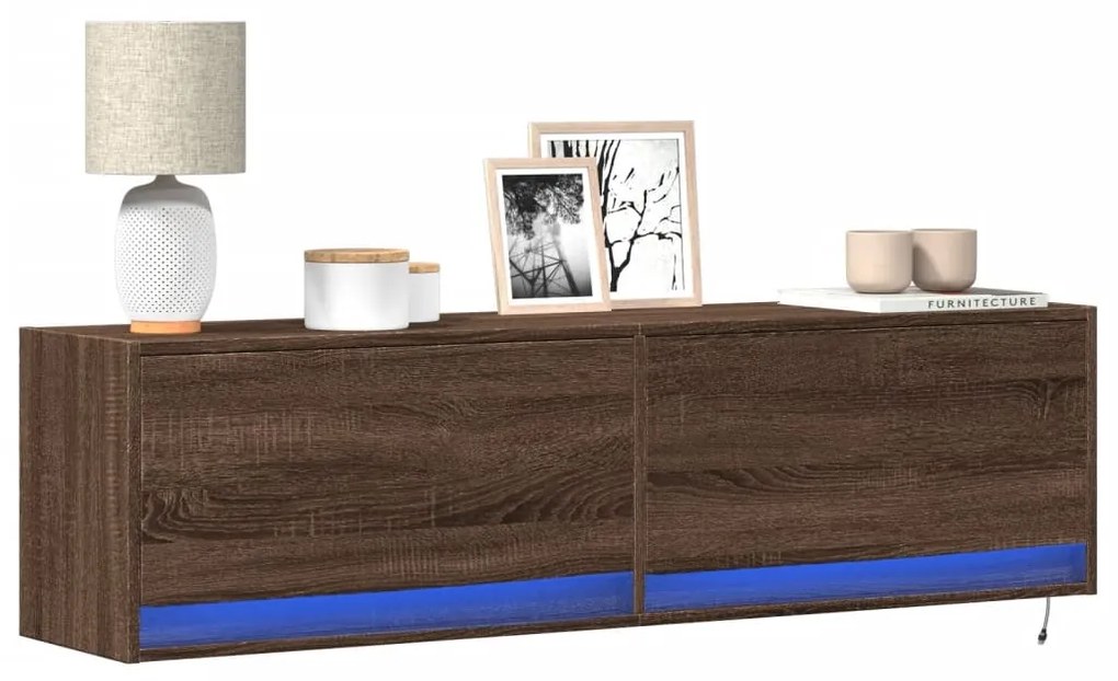 Mobile Tv A Parete Con Luci Led Rovere Marrone 140x31x38 Cm /