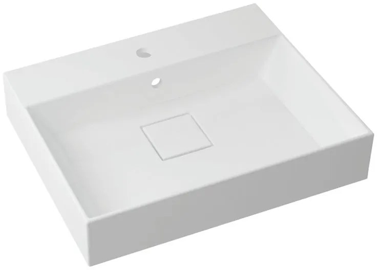 Lavabo da incasso con bordo a vista d'appoggio bacino al centro rettangolare Neo L 61 x H 15 x P 49 cm in resina bianco