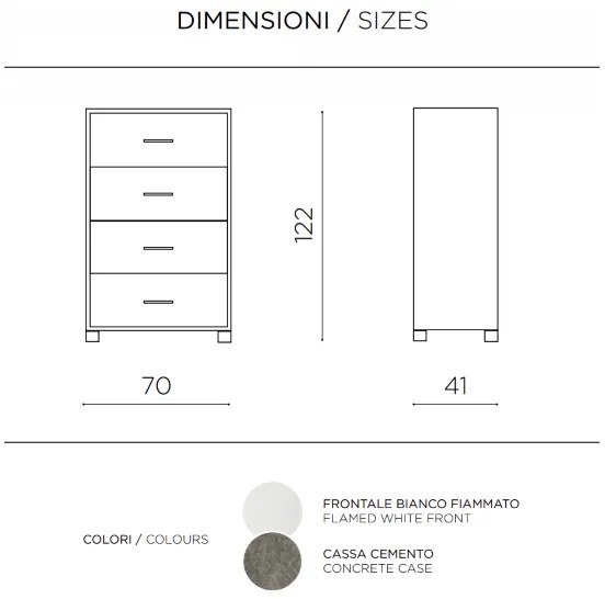 Cassettiera in legno 70x122h cm con 4 cassetti Cemento - LUCILLA