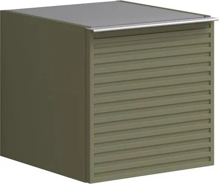 Base laterale Pixel con anta Stripes laccato opaco verde salvia e maniglia alluminio brillante L.40 H.40 P.45,5 cm.