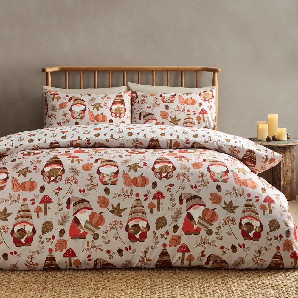 Set copripiumino e federa arancione e marrone per letto matrimoniale e per letto esteso 230x220 cm Woodland Gonks – Catherine Lansfield