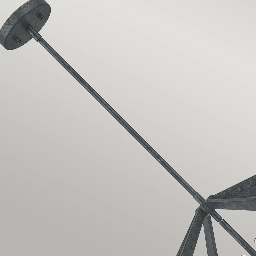 Lampadario Industrial Nordico Vanguard Acciaio Nero Antico 4 Luci E14