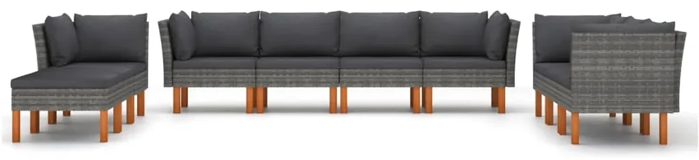 Set divani da giardino 10 pz con cuscini in polyrattan grigio