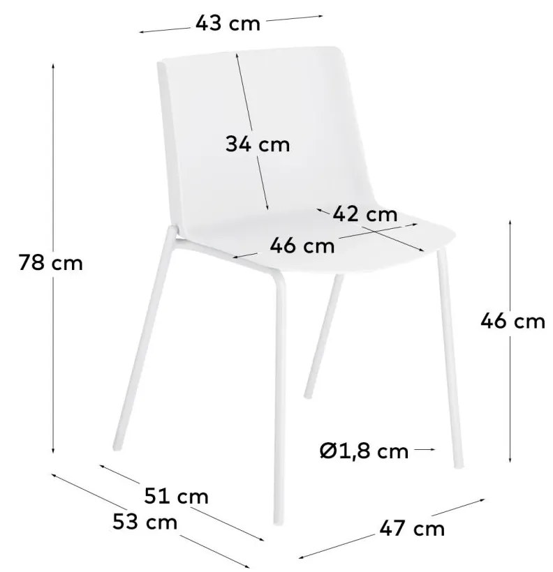 Kave Home - Sedia Hannia bianca e gambe in acciaio bianco