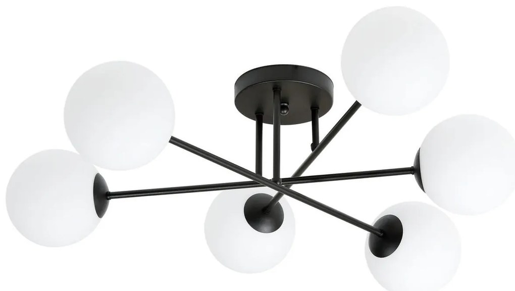 Lampadario Roma 6 Nero con sfere Bianche Satinate E14 da soffitto
